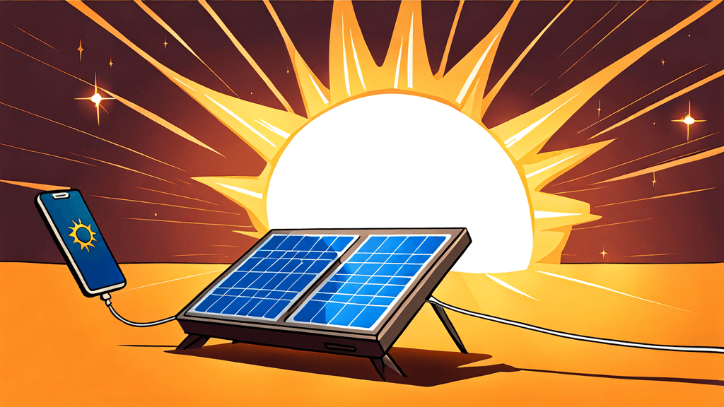 L'illustrazione di un impianto fotovoltaico da balcone connesso ad un solo telefono che si carica.