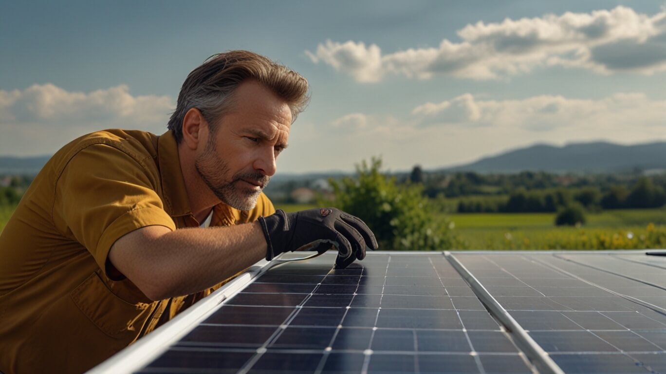 uomo che misura fotovoltaico