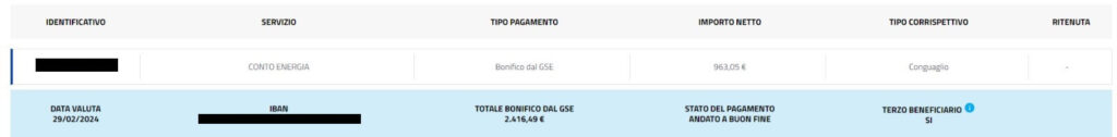 Una seconda rata di pagamenti GSE: quella di conguaglio per il Conto Energia, erogata ad inizio anno successivo rispetto alle rate di acconto.