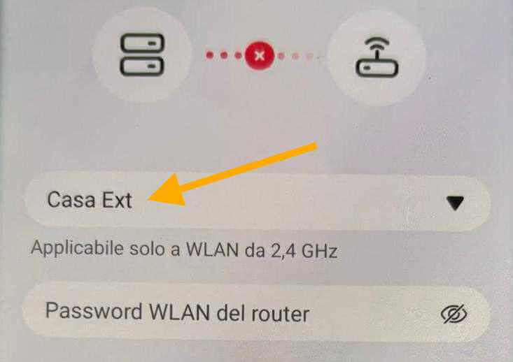 Seleziona la wifi che usi in casa dal menu a tendina