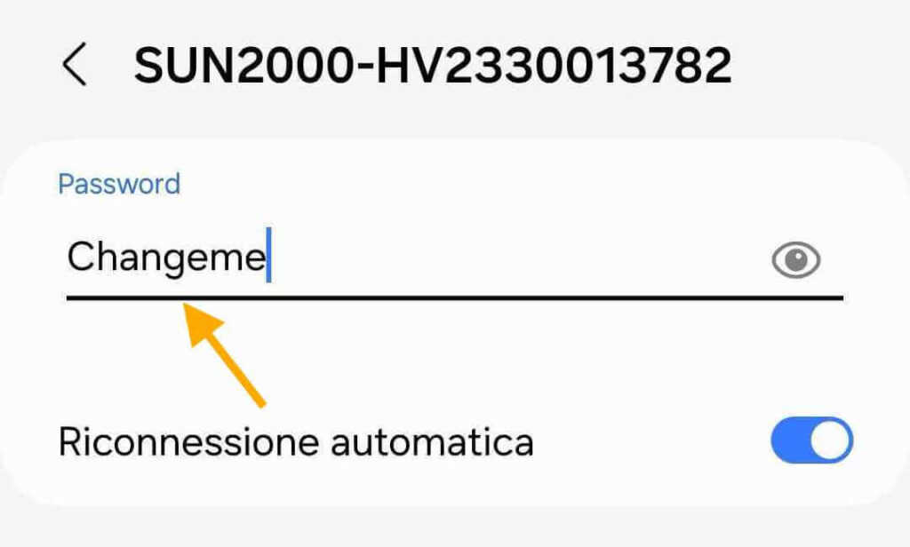 La password da inserire è changeme. C maiuscola, h a n g e m e