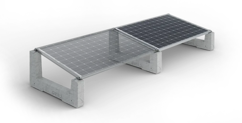 una zavorra per fotovoltaico inclinata che sorregge due pannelli