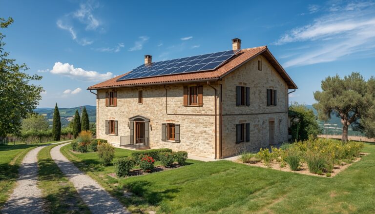 Una casa con impianto fotovoltaico
